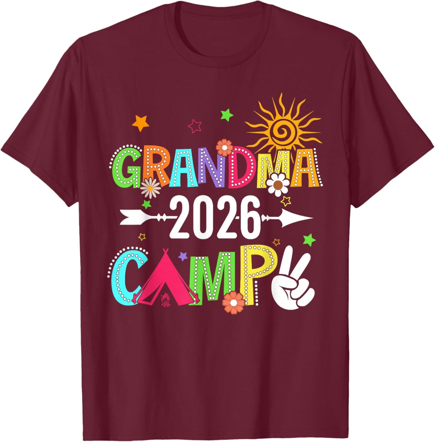 Retro Grandma Camp 2026 Grandma Nana Summer Camping Vacation T-Shirt - T-Shirt | Maroon