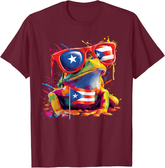 Coqui Frog Puerto Rico Flag Puerto Rican Taino Boricua T-Shirt - T-Shirt | Maroon