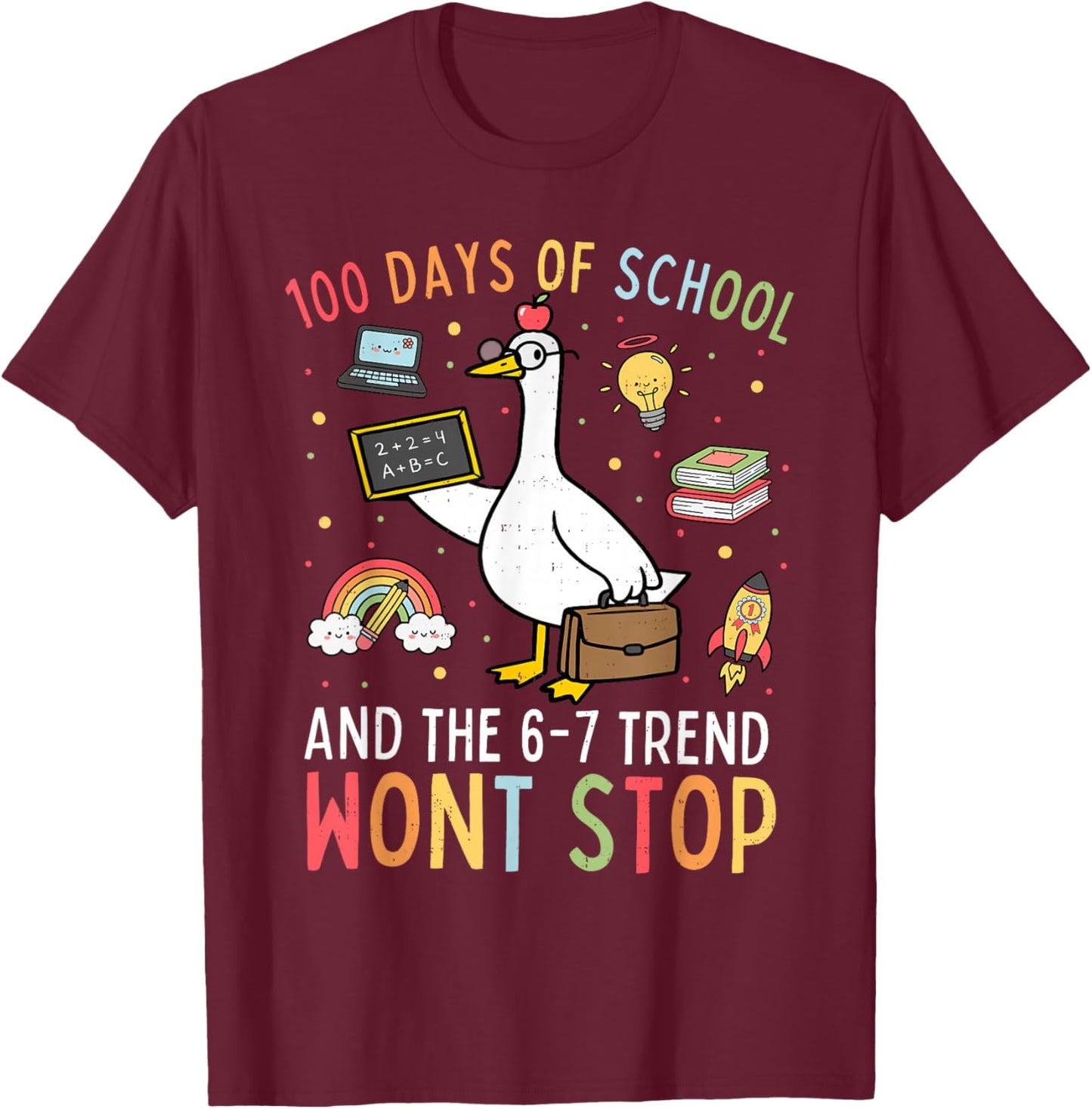 100 Days of School Teacher Adult 67 Meme 100th Day of School T-Shirt - T-Shirt | Maroon