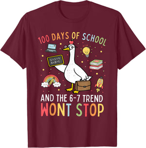 100 Days of School Teacher Adult 67 Meme 100th Day of School T-Shirt - T-Shirt | Maroon