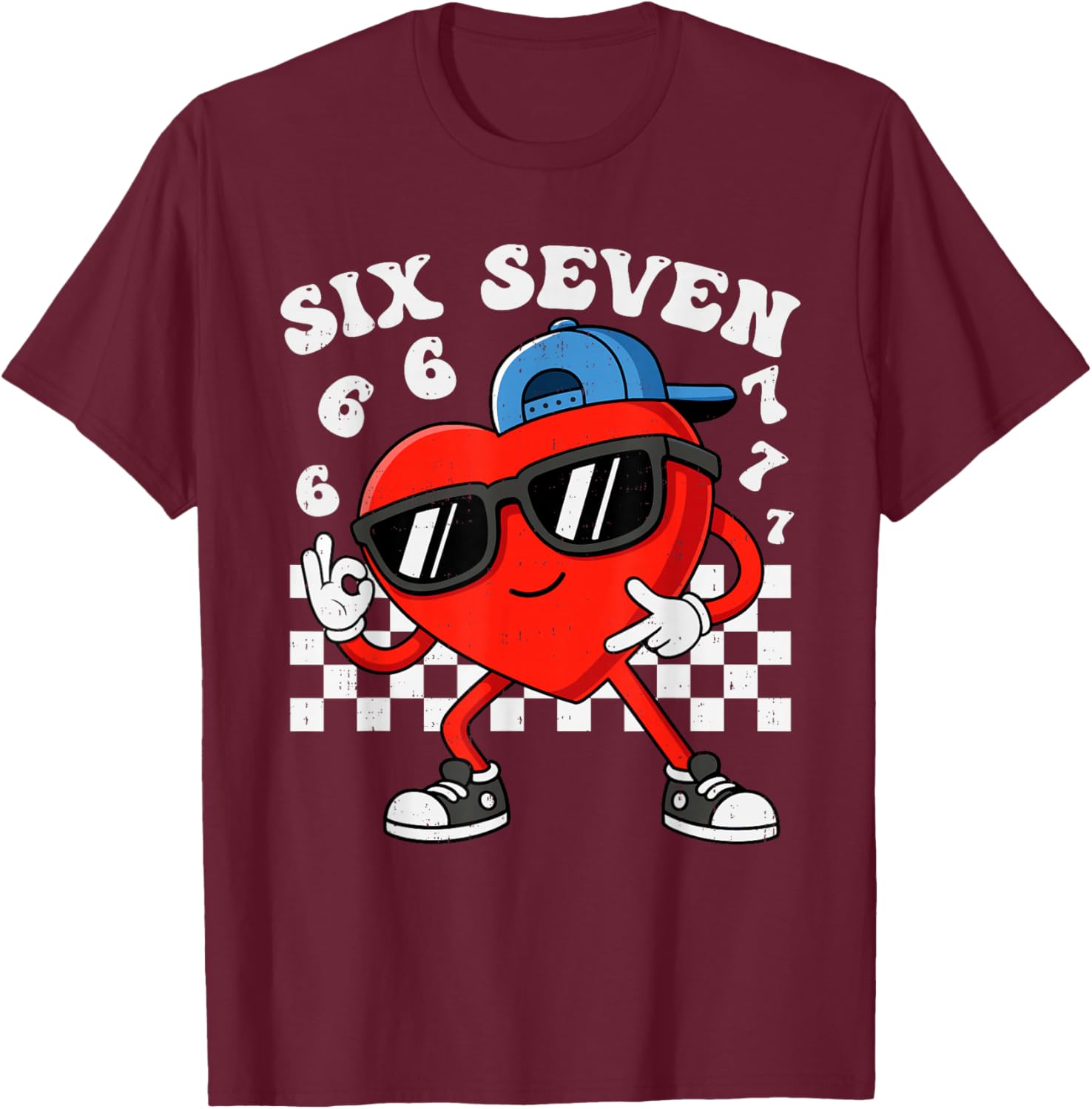 Six Seven 6 7 Meme Heart Funny Valentines Day Boys Kids T-Shirt - T-Shirt | Maroon