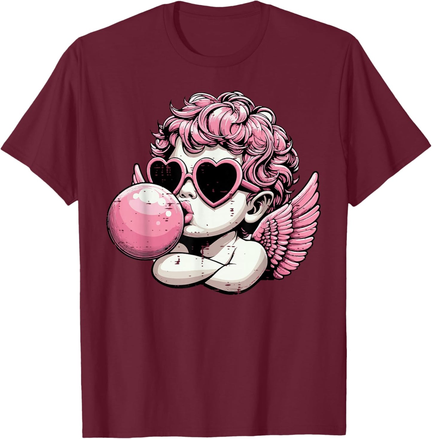 Valentines Day Cupid Bubblegum Retro Cherub Women Girls Kids T-Shirt - T-Shirt | Maroon