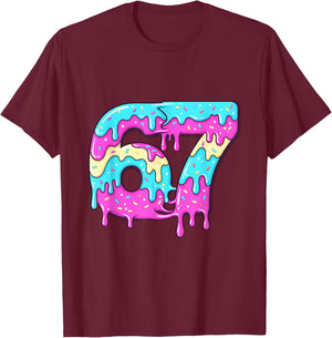 six Seven 67 Meme Drippy Number 67 ice Cream T-Shirt - T-Shirt | Maroon