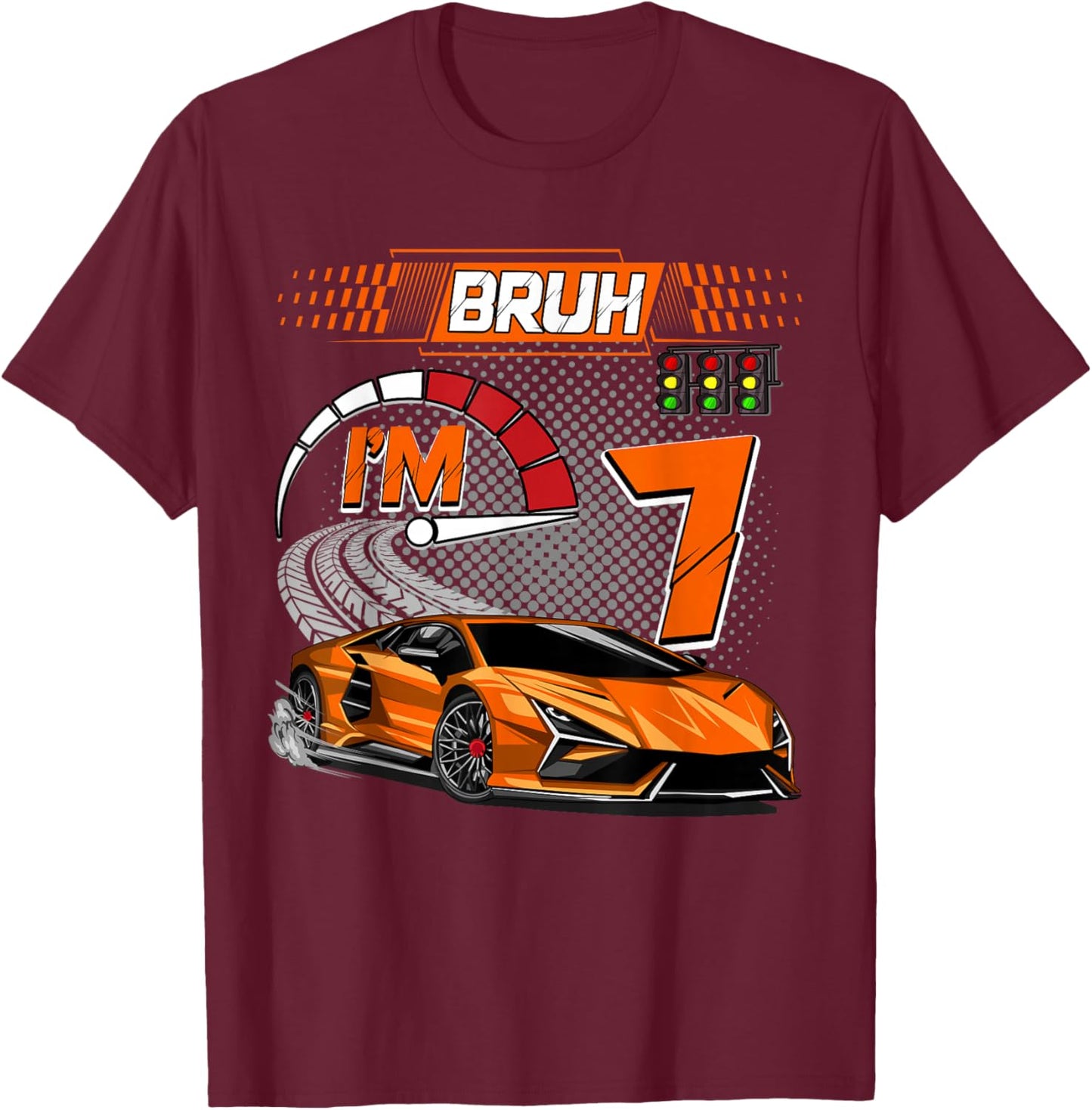 7th Birthday Bruh Racing Car Party Outfit 7 Year Old Boys T-Shirt - T-Shirt | Maroon