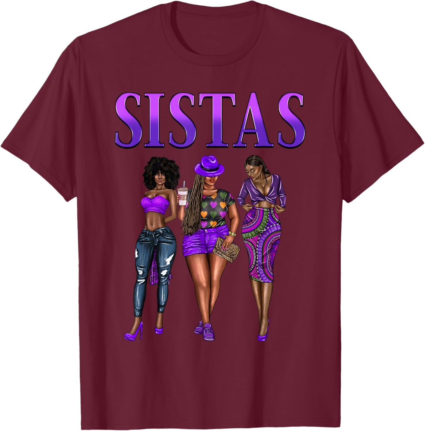 Sistas Black Girls Girlfriends Sisters Afro Women Together T-Shirt - T-Shirt | Maroon