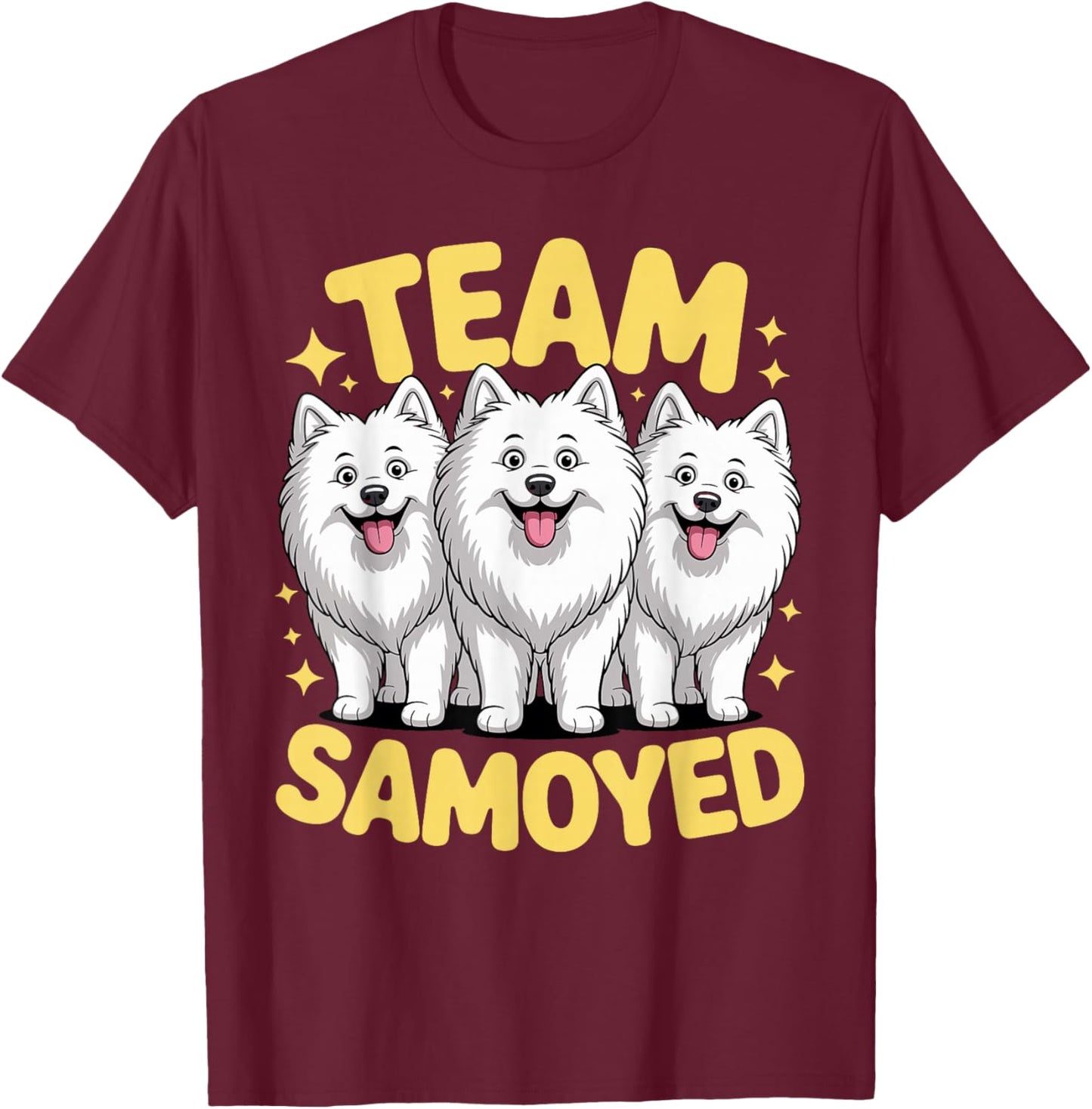 Cartoon Sammie White Plush Pet Dog Breed Team Samoyed T-Shirt - T-Shirt | Maroon