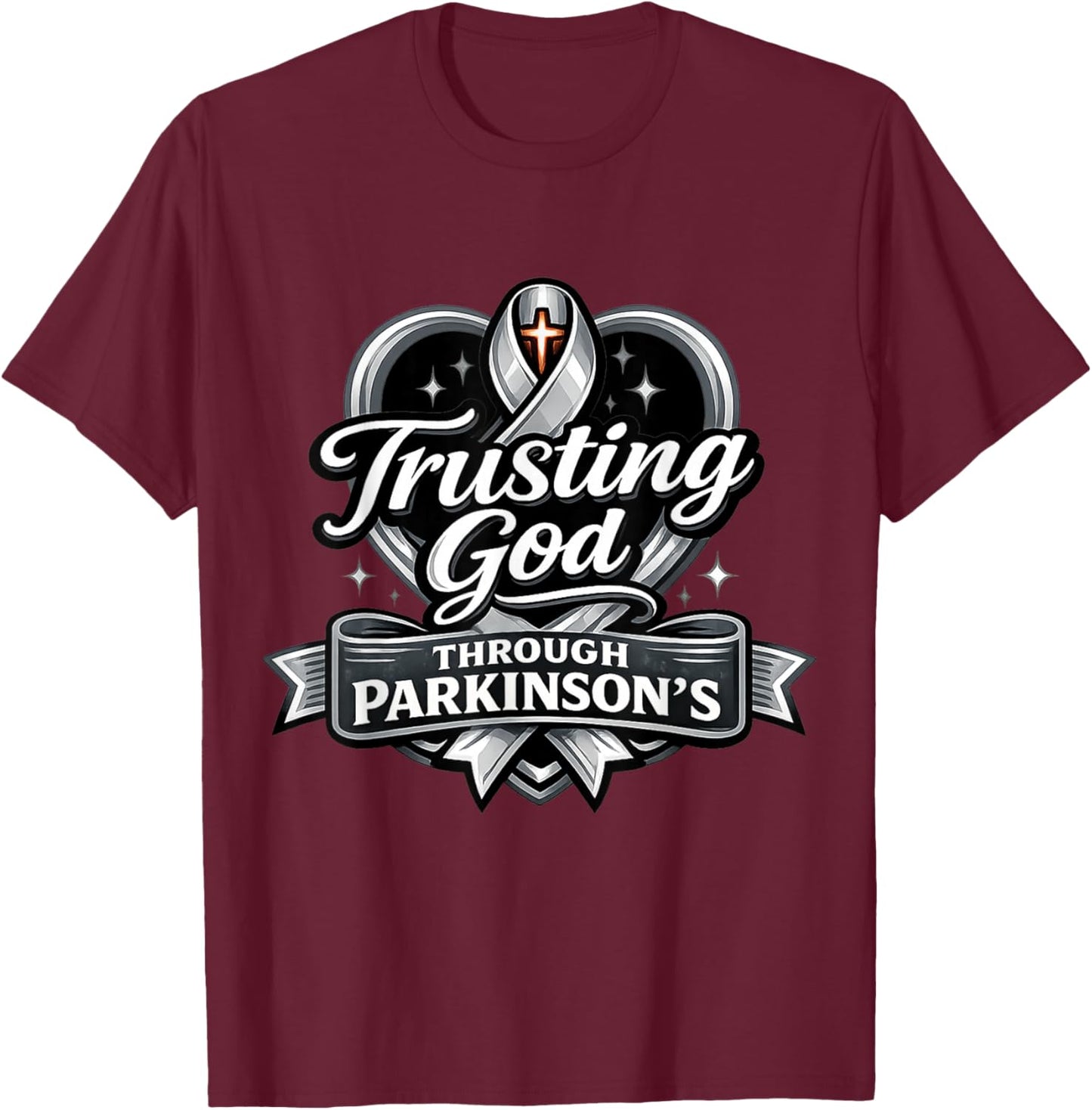 Parkinson’s Warrior Awareness Ribbon Support Christian Faith T-Shirt - T-Shirt | Maroon