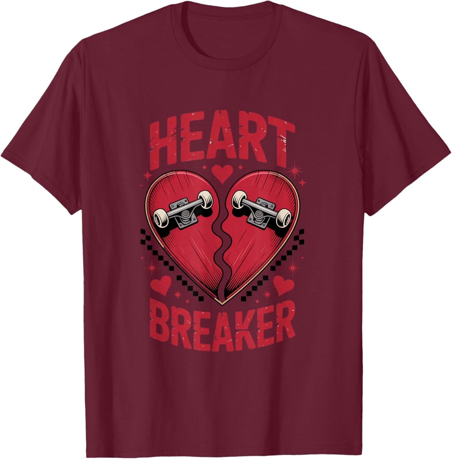 Skater Heart Breaker Valentine Skateboard Men Women Boy Girl T-Shirt - T-Shirt | Maroon
