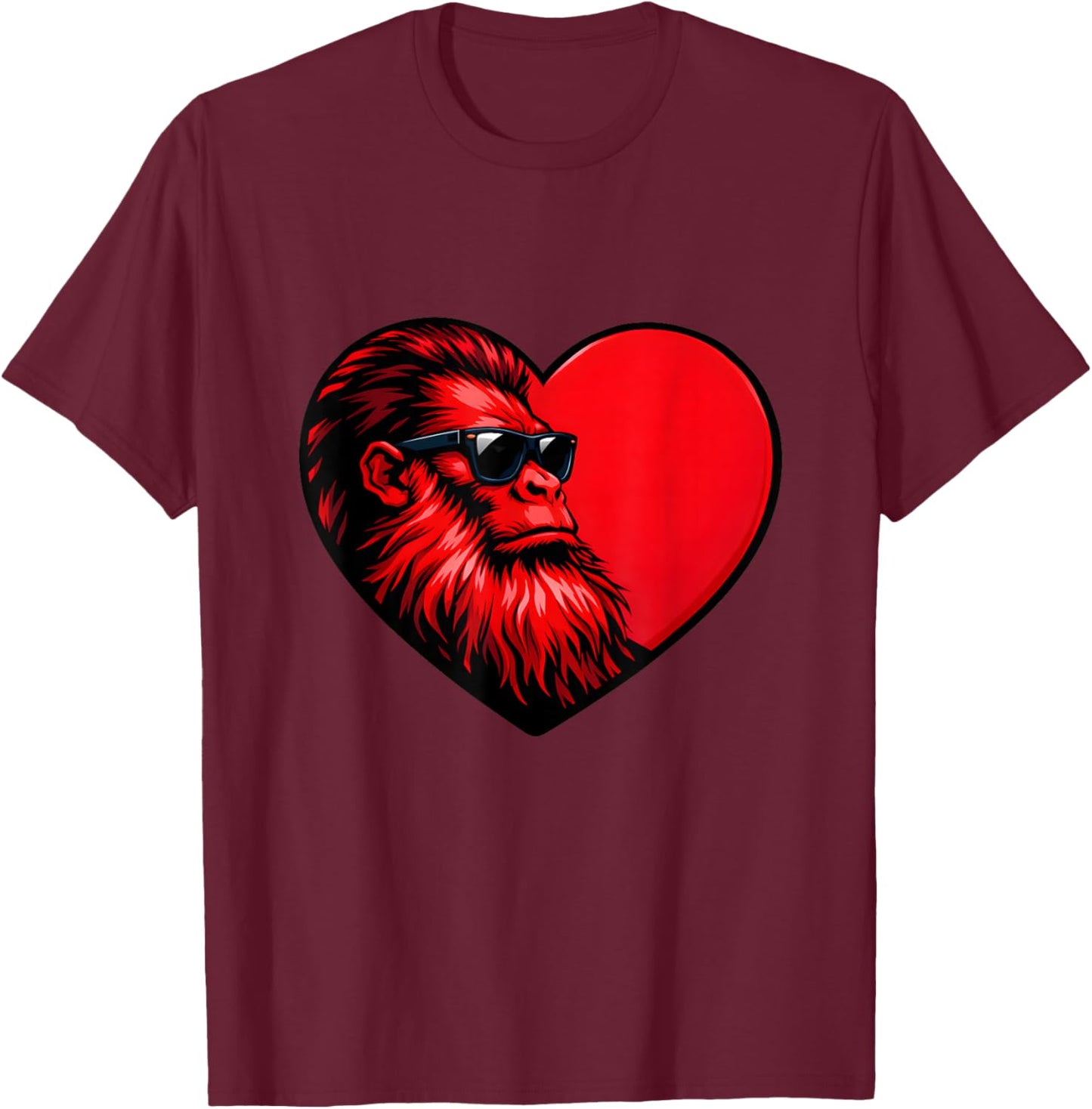 Sasquatch Heart Profile Bigfoot Valentine Funny T-Shirt - T-Shirt | Maroon