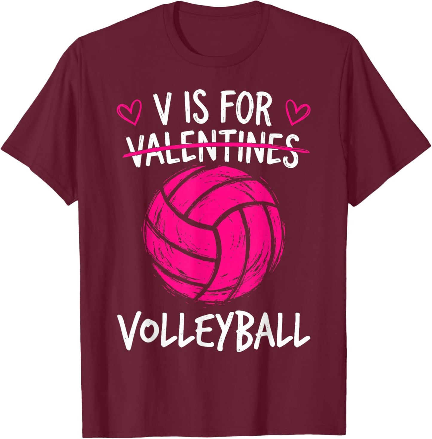 V is for Volleyball Valentine Funny Couple Valentines Day T-Shirt - T-Shirt | Maroon