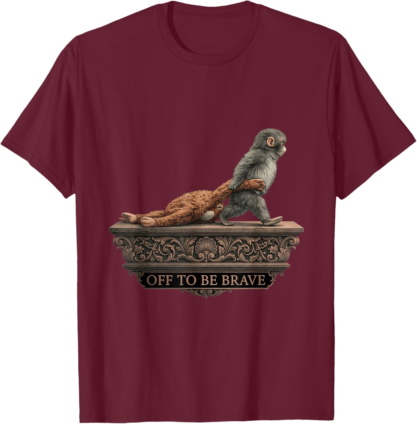 Funny Viral Monkey Meme Monkey Punch Off to Be Brave T-Shirt - T-Shirt | Maroon