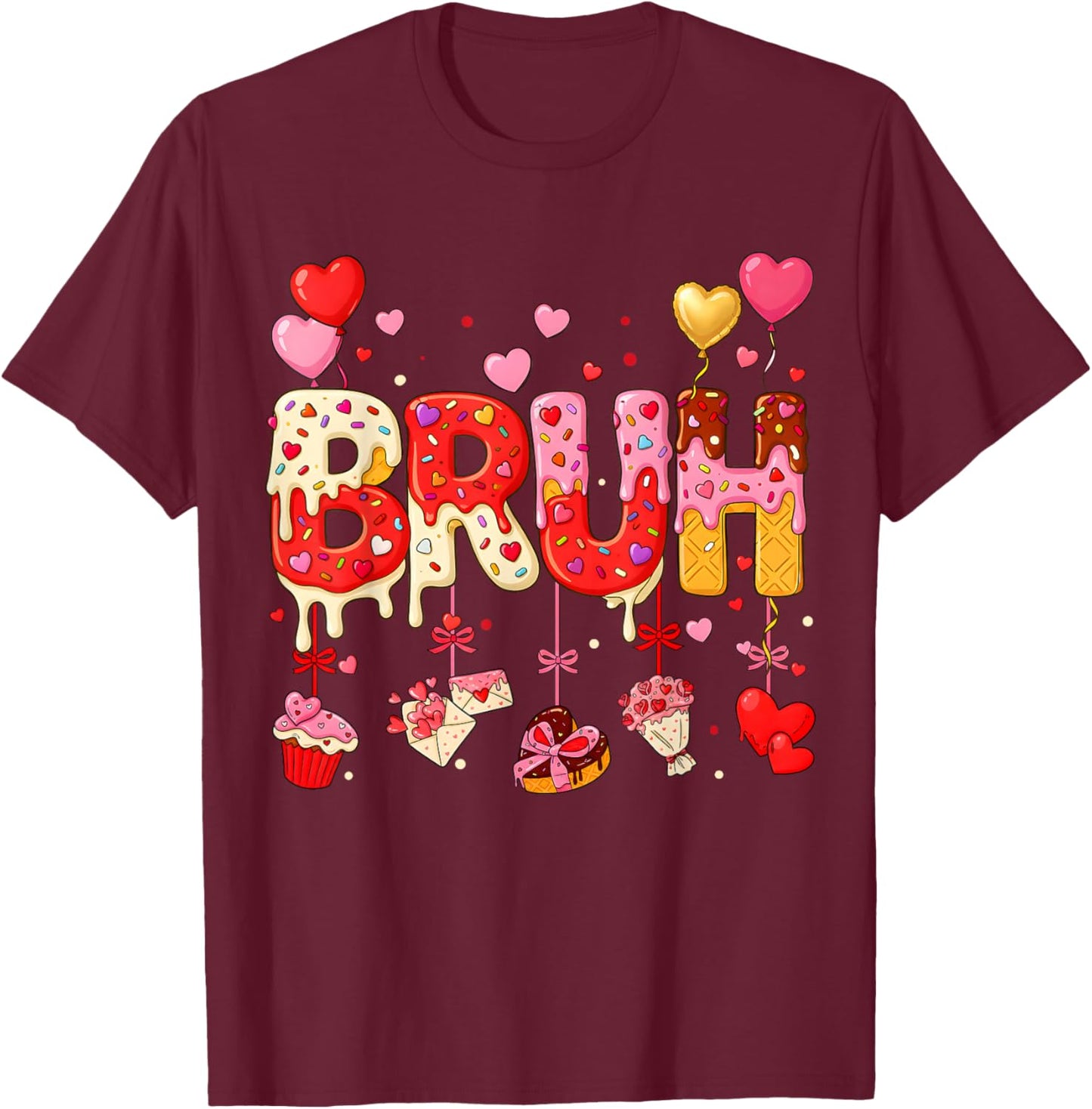 Boy Bruh Meme Valentines Day Drip Ice Cream Kids Hearts Girl T-Shirt - T-Shirt | Maroon