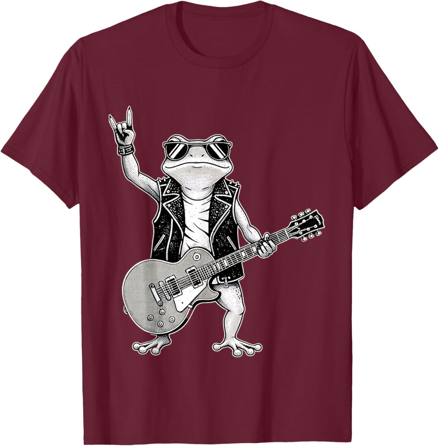 Funny Rock Music Band Frog Playing Guitar Retro Graphic T-Shirt - T-Shirt | Maroon