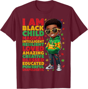 I Am Black Child History Month African American Kids Boys T-Shirt - T-Shirt | Maroon
