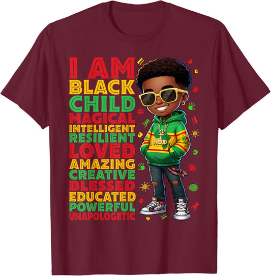 I Am Black Child History Month African American Kids Boys T-Shirt - T-Shirt | Maroon