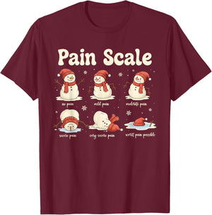Pain Scale Snowman Funny Nurse Christmas ICU Nurse T-Shirt - T-Shirt | Maroon