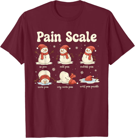 Pain Scale Snowman Funny Nurse Christmas ICU Nurse T-Shirt - T-Shirt | Maroon