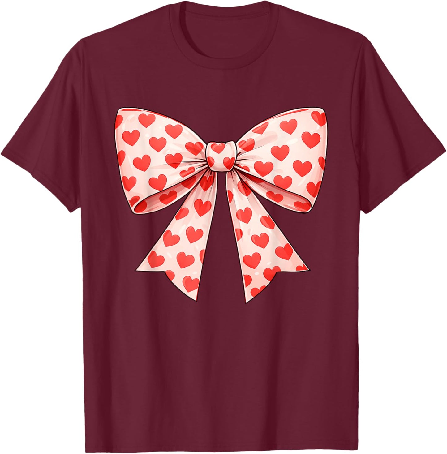 Girls Valentine Heart Bow Cute Valentines Day Teens Kids T-Shirt - T-Shirt | Maroon