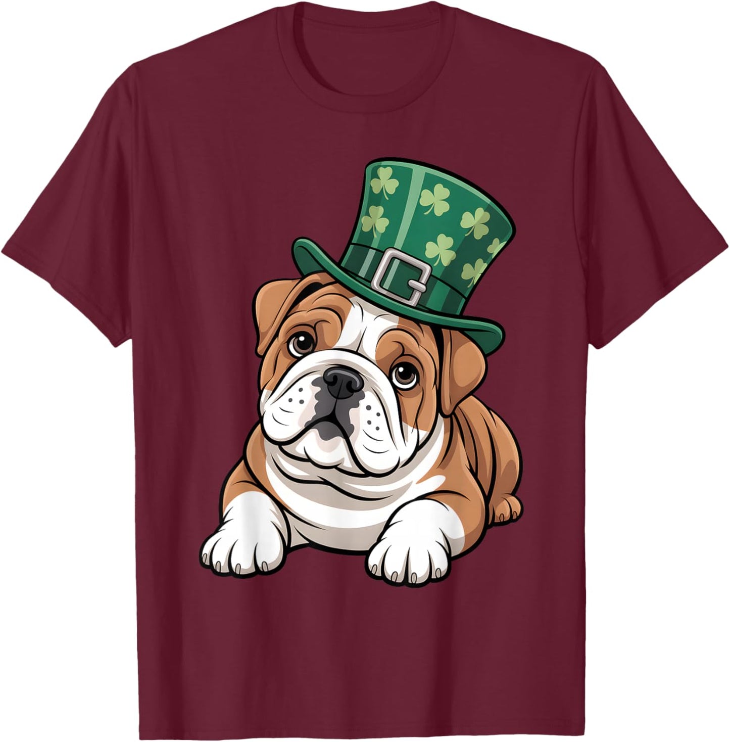 Funny English Bulldog Shamrock Women Men St Patricks Day T-Shirt - T-Shirt | Maroon
