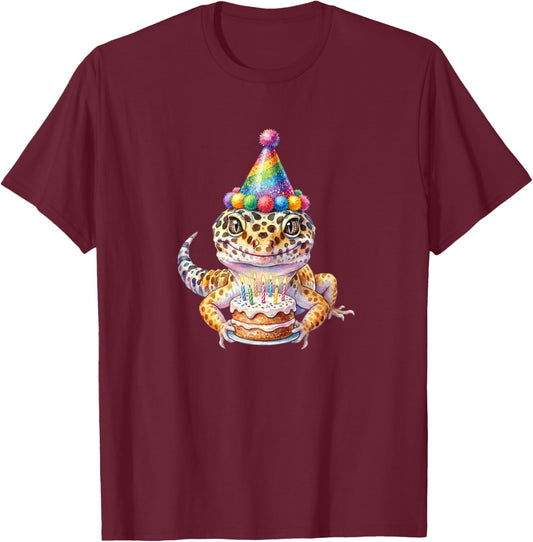 Birthday Leopard Gecko, Party Lizard T-Shirt - T-Shirt | Maroon