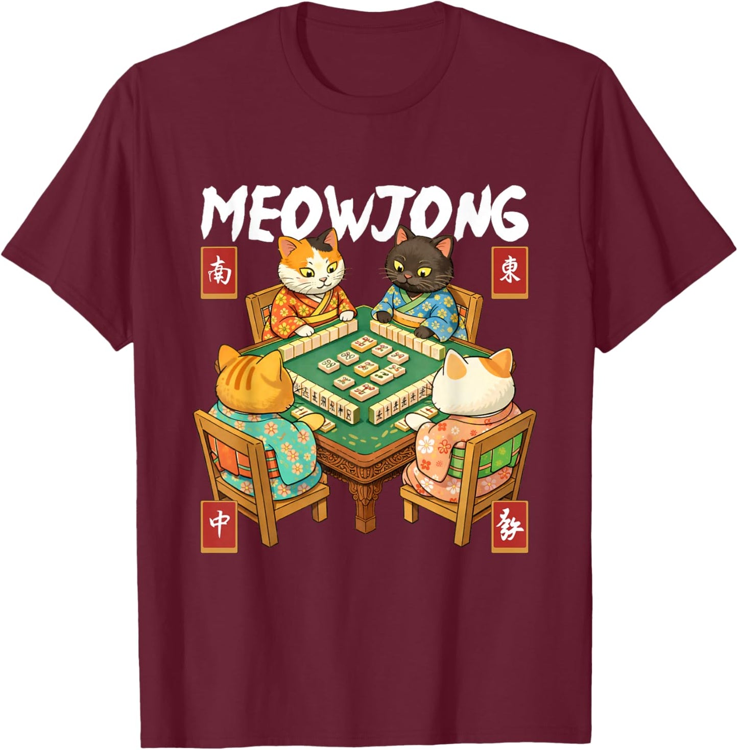 Meowjong - Mahjong Lover Mah Jong Player Casino Gambler T-Shirt - T-Shirt | Maroon