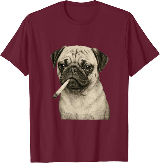 Funny Smoking Pug Dog Cigarette Gen Z Meme Graphic T-Shirt - T-Shirt | Maroon