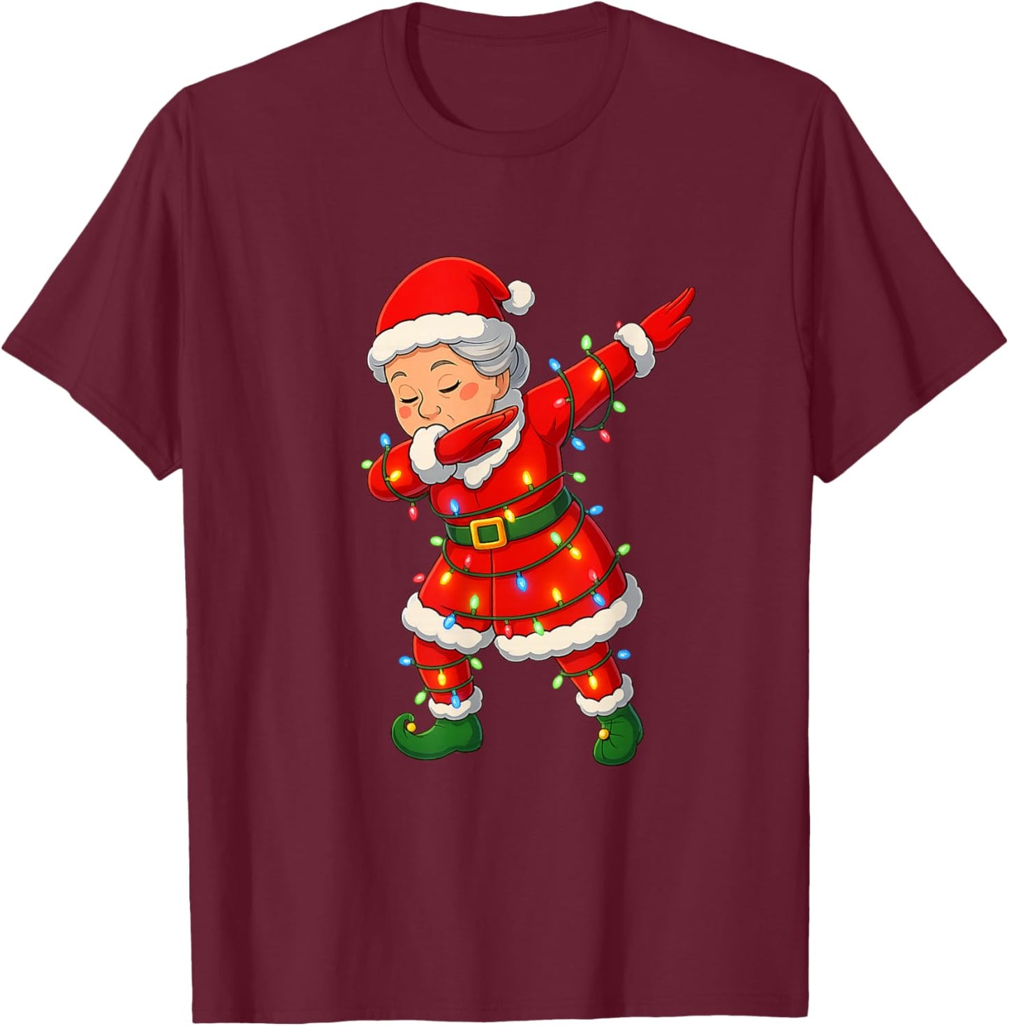 Christmas Dabbing Mrs Santa Claus Girl Lights Funny Xmas Dab T-Shirt - T-Shirt | Maroon