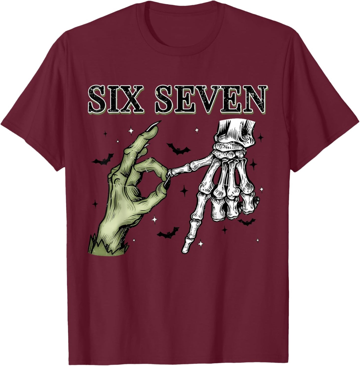 Six Seven 67 Matching Group Halloween Skeleton Frankenstein T-Shirt - T-Shirt | Maroon