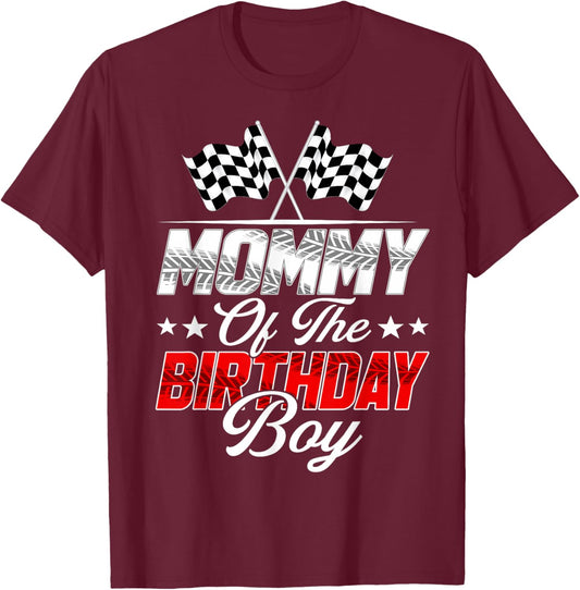 Race Car Mommy of The Birthday Boy Racing Family Pit Crew T-Shirt - T-Shirt | Maroon