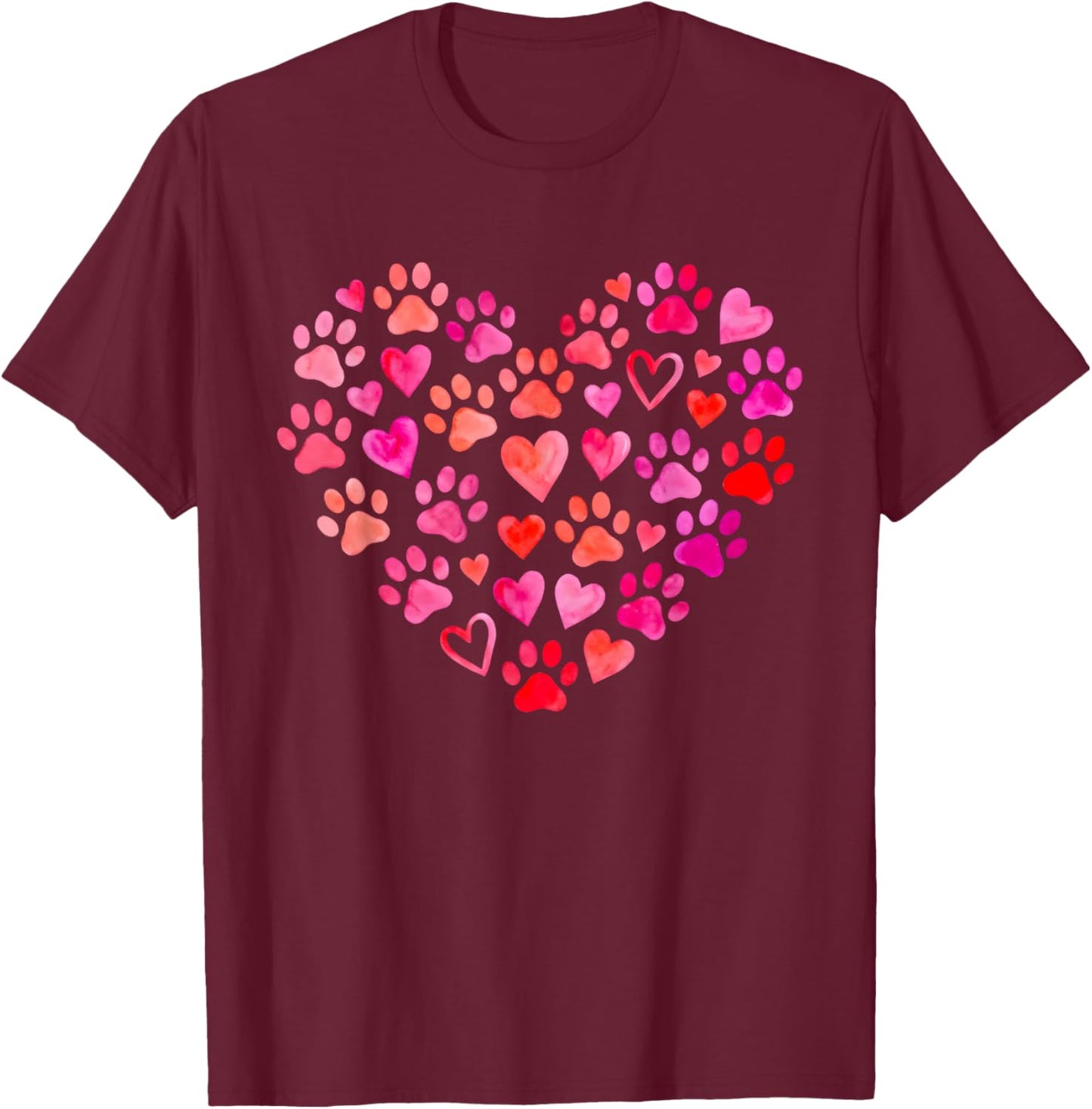 Cute Dog Lover Heart Paw Valentine Pet Owner T-Shirt - T-Shirt | Maroon