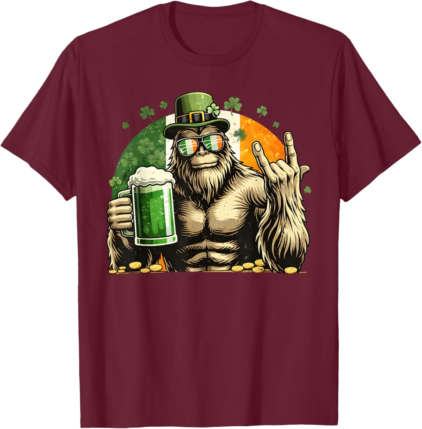 St Patricks Day Bigfoot Lucky Sasquatch Shamrock Irish Men T-Shirt - T-Shirt | Maroon