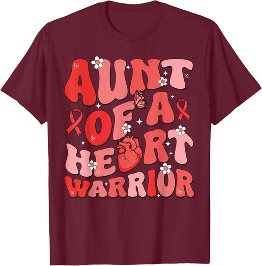 Aunt of a Heart Warrior Heart Disease Awareness CHD Go Red T-Shirt - T-Shirt | Maroon