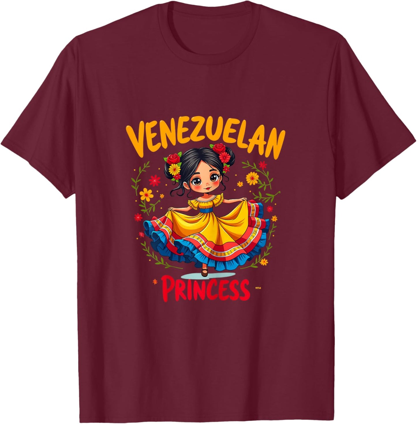Venezuelan Princess Cute Folk Dress Venezuela Girl T-Shirt - T-Shirt | Maroon