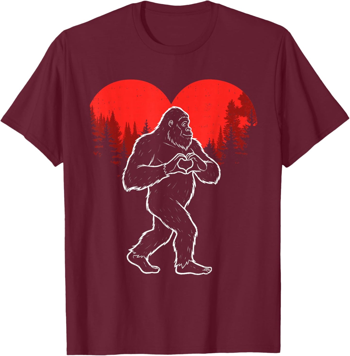 Bigfoot Valentines Day Heart Sasquatch Valentine Boys T-Shirt - T-Shirt | Maroon