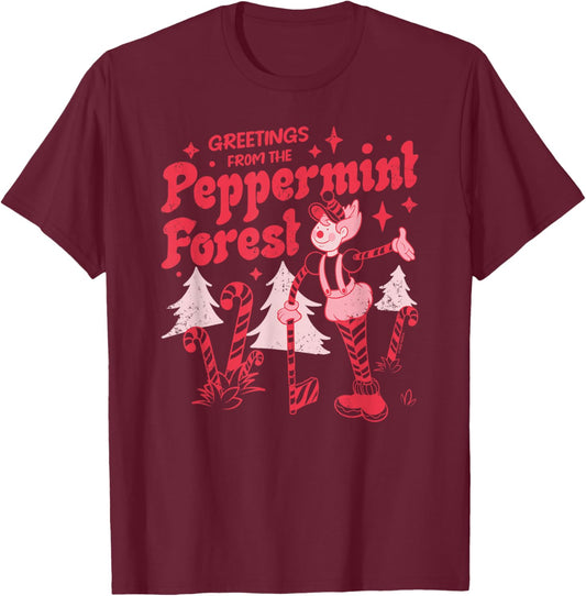 Candy Land Greetings from The Peppermint Forest Retro Poster T-Shirt - T-Shirt | Maroon