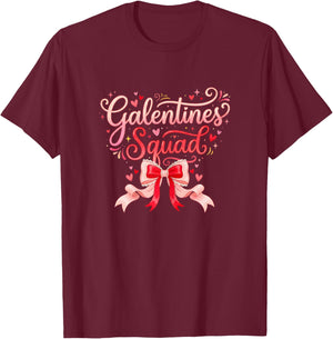Galentines Squad Coquette Bow Women Girls Crew Party 2026 T-Shirt - T-Shirt | Maroon