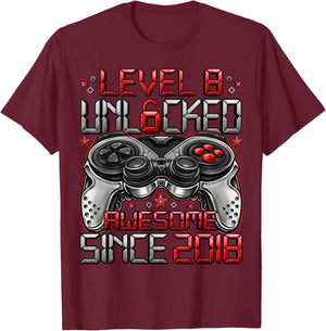 Level 8 Unlocked 8 Year Old Gifts Boys 8th Birthday Boy T-Shirt - T-Shirt | Maroon