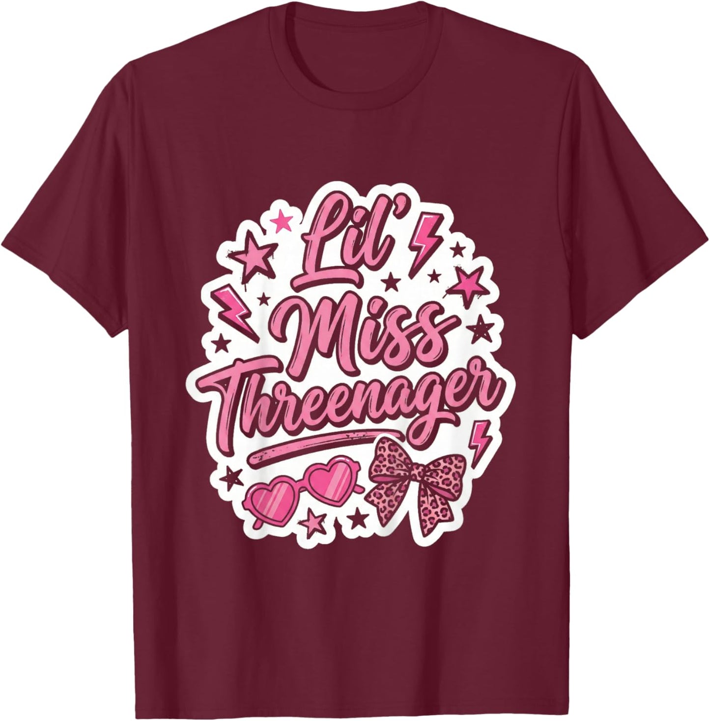 3rd Birthday Girl Sassy Toddler Lil Miss Threenager T-Shirt - T-Shirt | Maroon