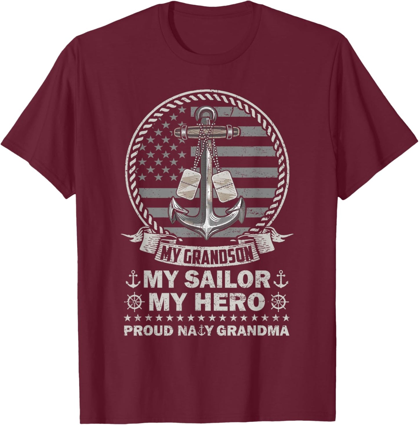My Grandson is My Hero Proud Sailor Grandma Family Matching T-Shirt - T-Shirt | Maroon