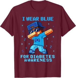 in November I Wear Blue for Diabetes Awareness Boy Kid Gamer T-Shirt - T-Shirt | Maroon