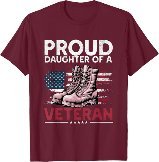 Proud Daughter of a Veteran, American Flag T-Shirt - T-Shirt | Maroon
