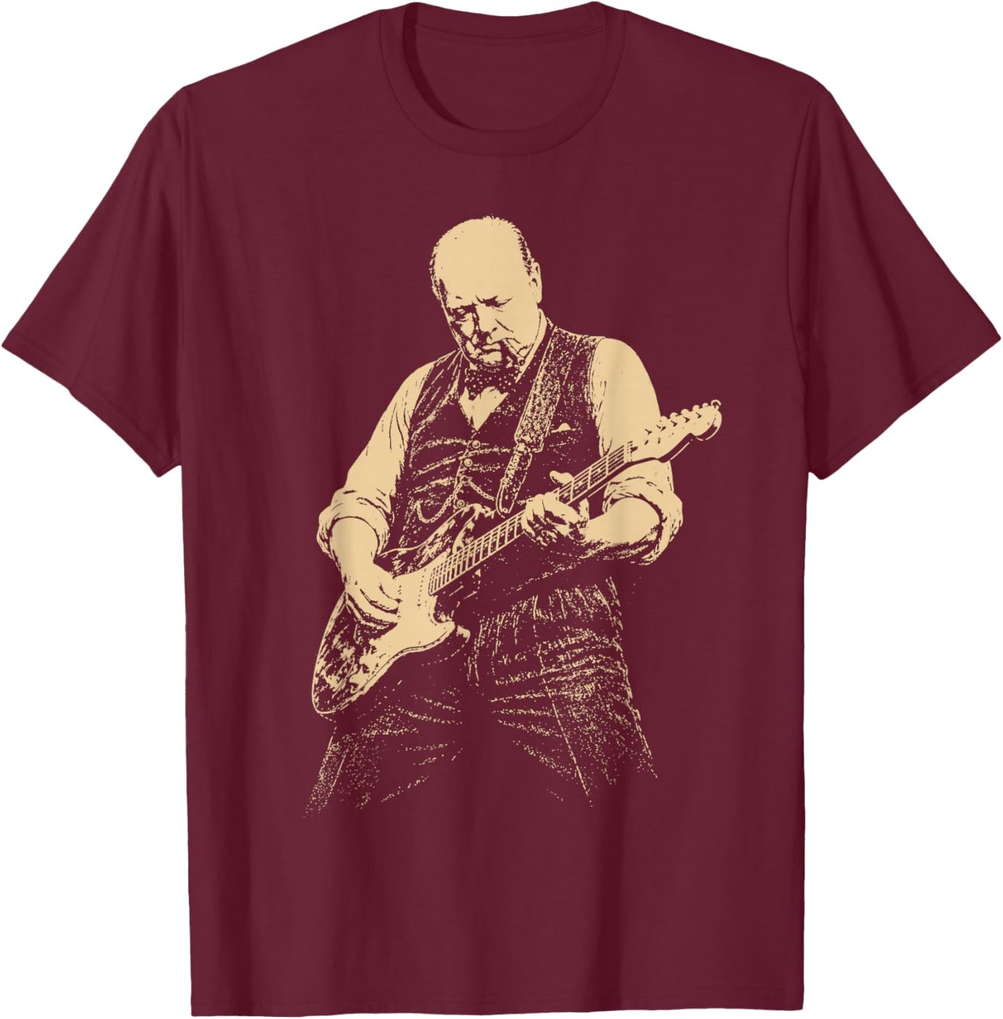 Winston Churchill Playing Guitar Vintage T-Shirt - T-Shirt | Maroon