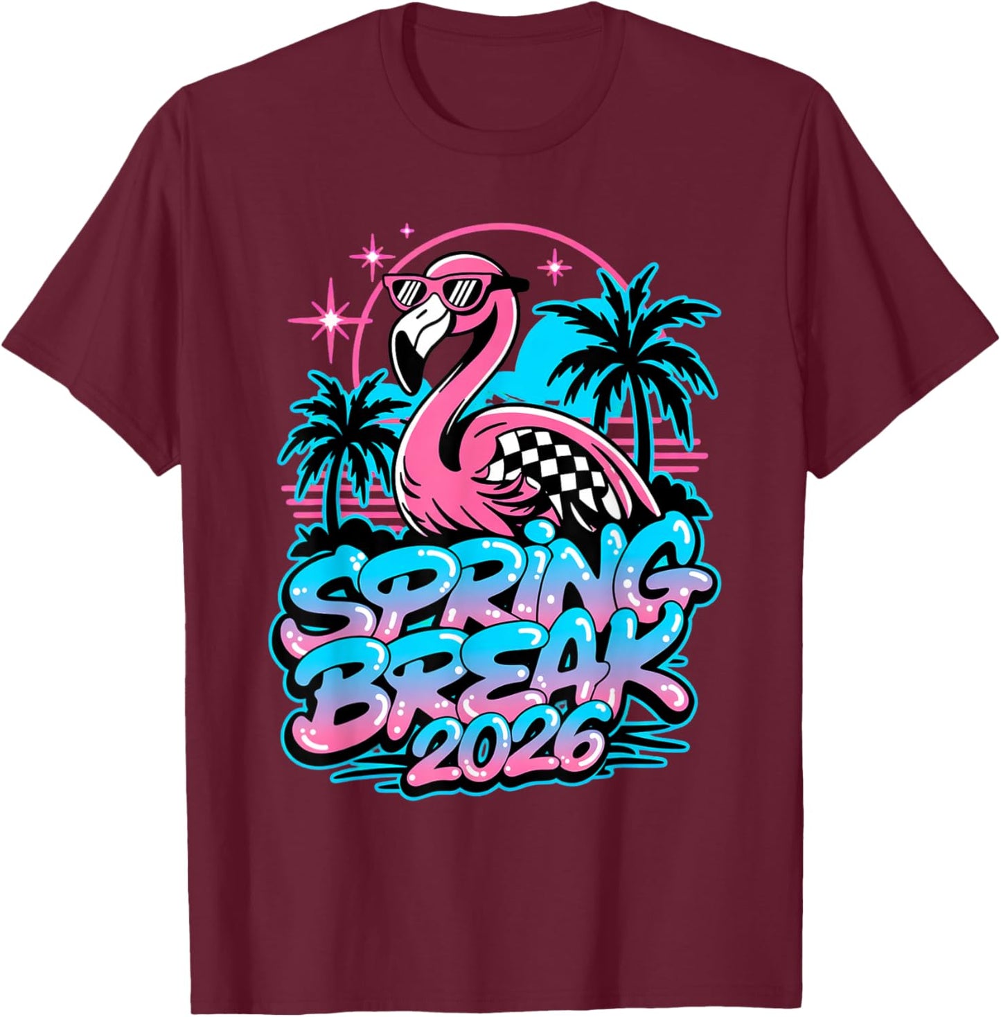 Spring Break 2026 Flamingo Retro Tropical Party Vacation T-Shirt - T-Shirt | Maroon