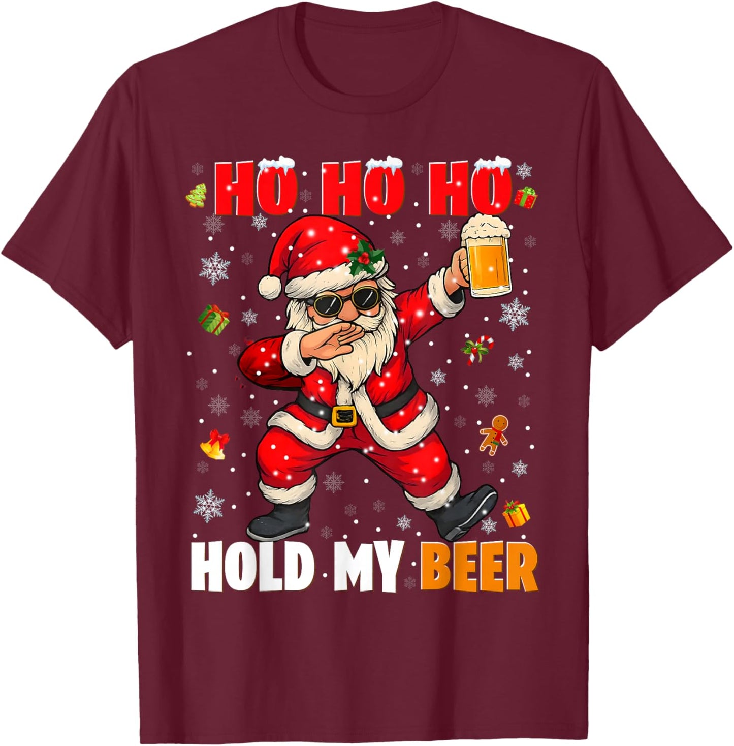 Ho Ho Hold My Drink Cool Dabbing Santa Christmas Xmas Men T-Shirt - T-Shirt | Maroon