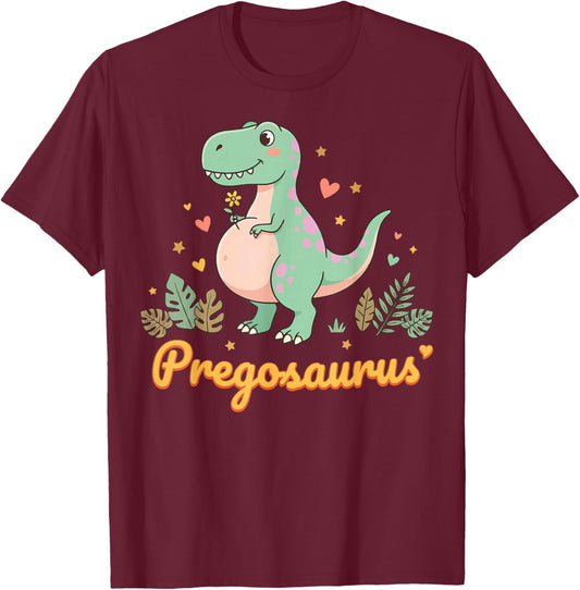 Pregosaurus Pregnant Mom Dinosaur T-Shirt - T-Shirt | Maroon