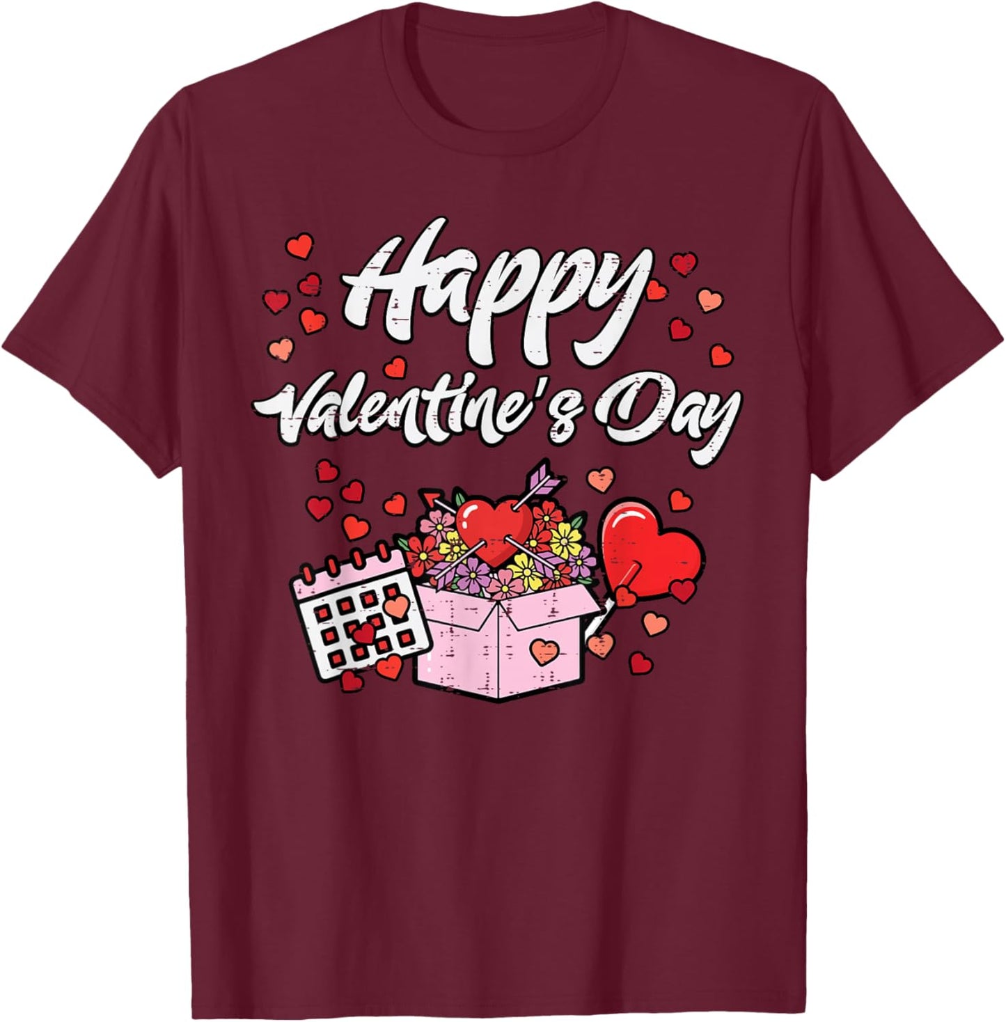 Happy Valentines Day Box Heart Calendar Women Girls Kids Men T-Shirt - T-Shirt | Maroon