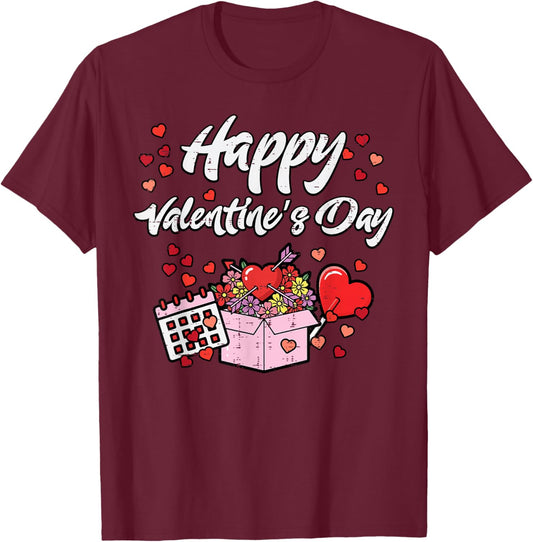 Happy Valentines Day Box Heart Calendar Women Girls Kids Men T-Shirt - T-Shirt | Maroon