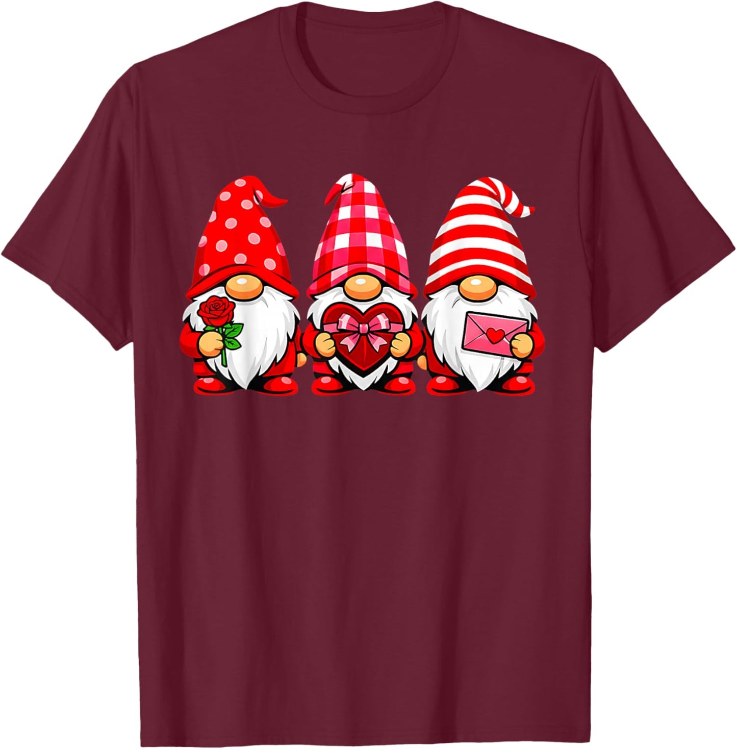 Gnomes Love Valentine's Day Buffalo Leopard Heart Women Men T-Shirt - T-Shirt | Maroon