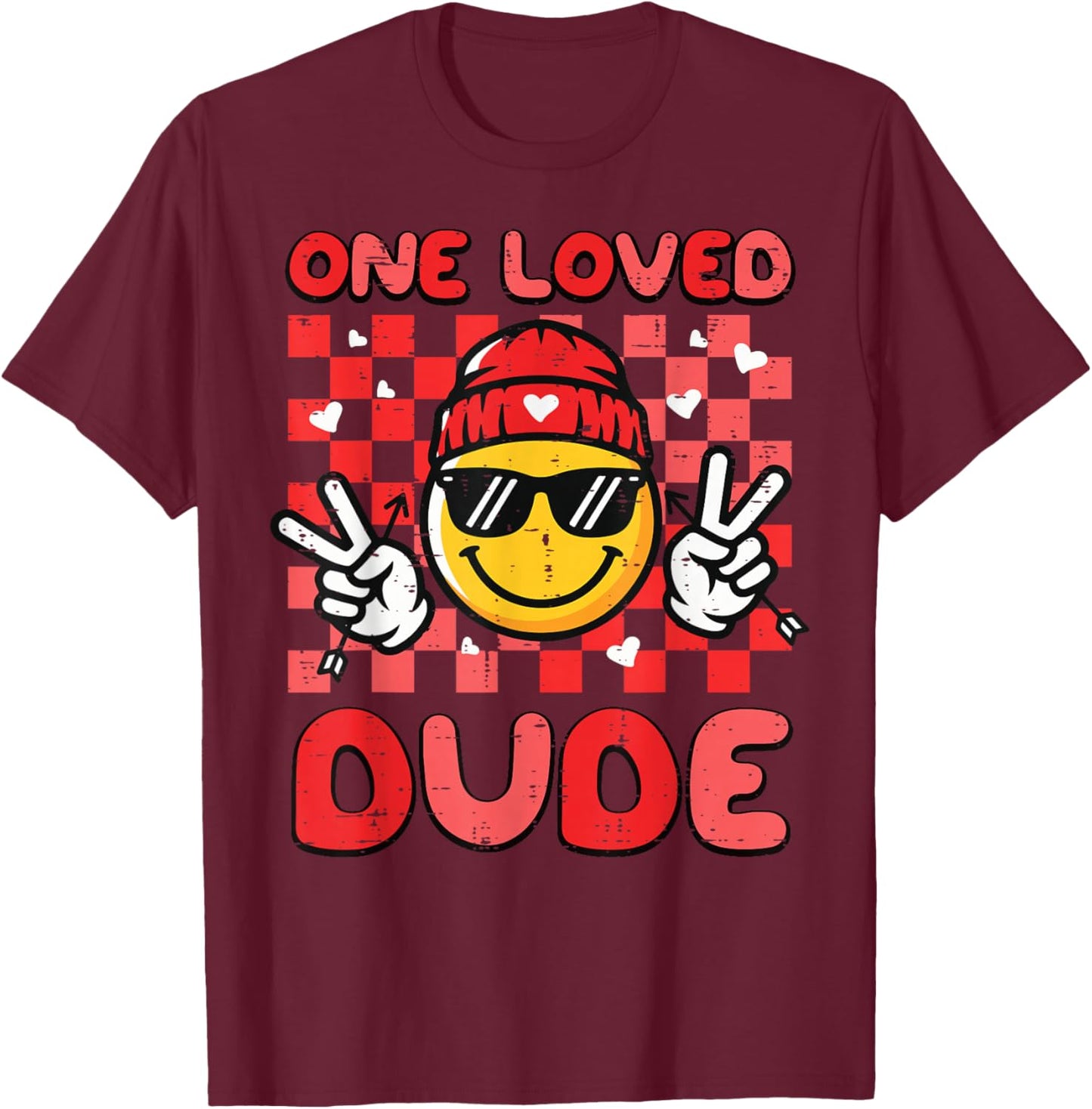 Valentines Day One Loved Dude Retro Boys Kids Men T-Shirt - T-Shirt | Maroon