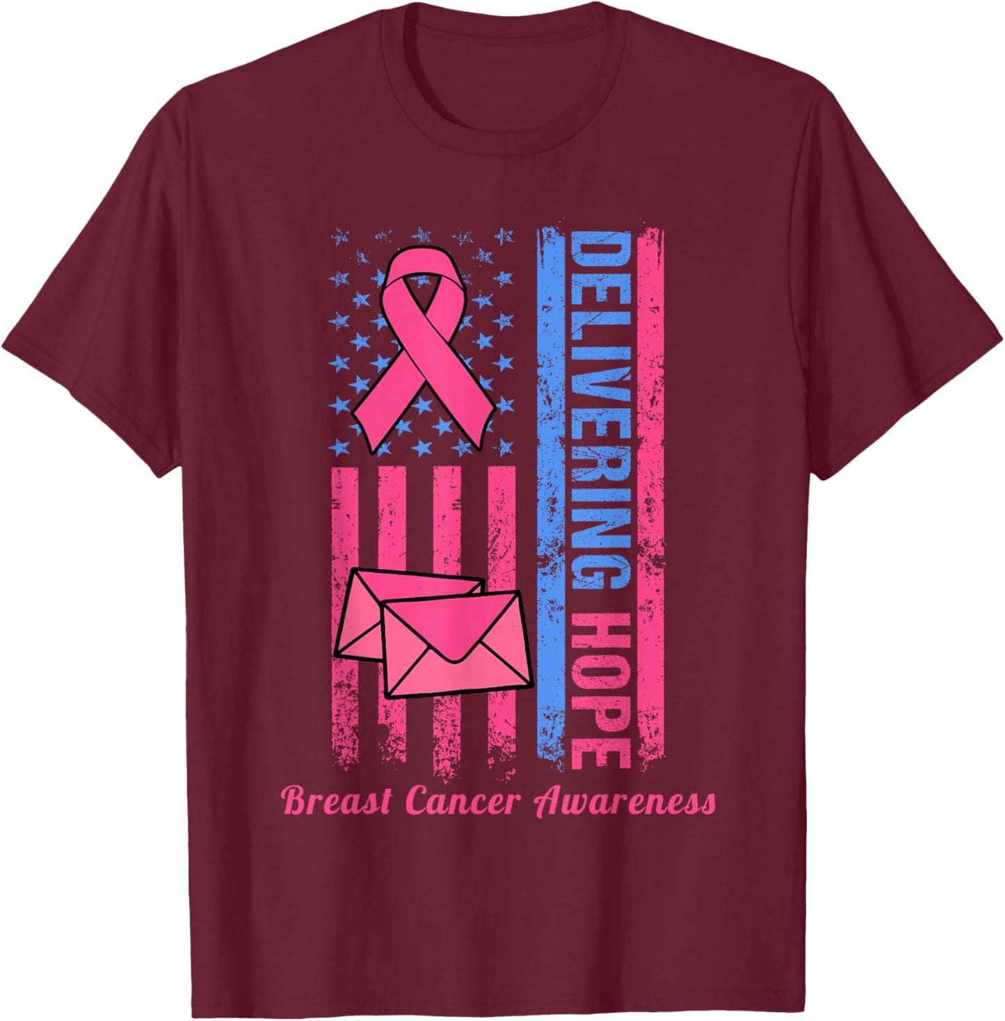 Postal Worker Clerk Breast Cancer Awareness Pink Ribbon T-Shirt - T-Shirt | Maroon